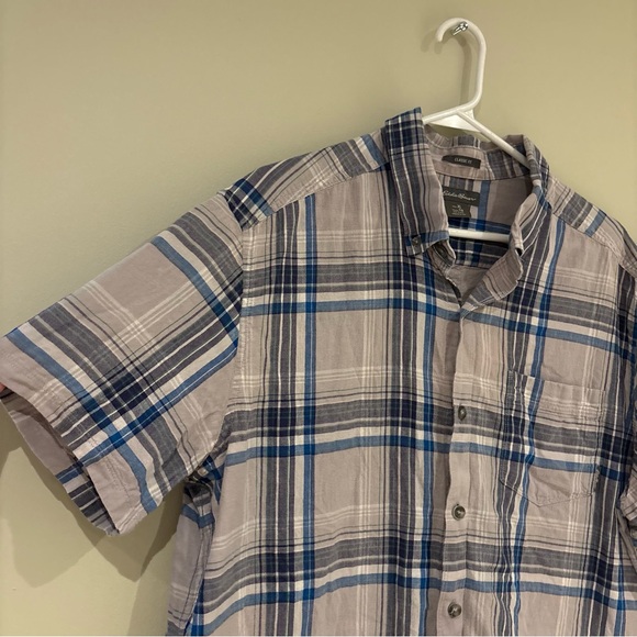 Eddie Bauer Short Sleeve Plaid Button-Down Shirt - Blue & Gray - Picture 5 of 8